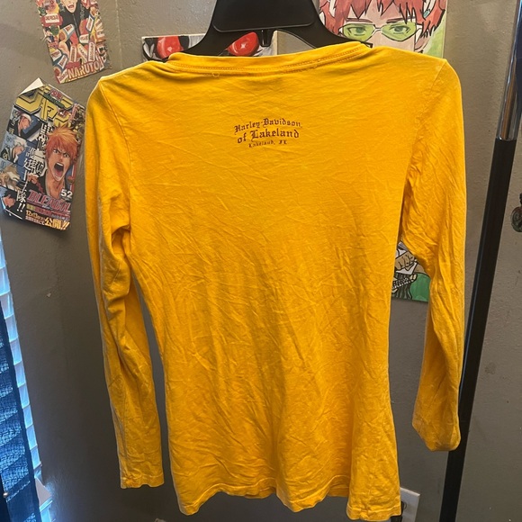 cute rare yellow harley davidson motorcycle long sleeve - Picture 4 of 5